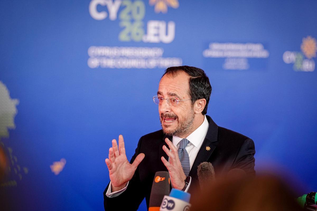 El presidente de Chipre, Nikos Christodoulides, a su llegada a la segunda jornada de cumbre de líderes de la Unión Europea (UE) en Nicosia.