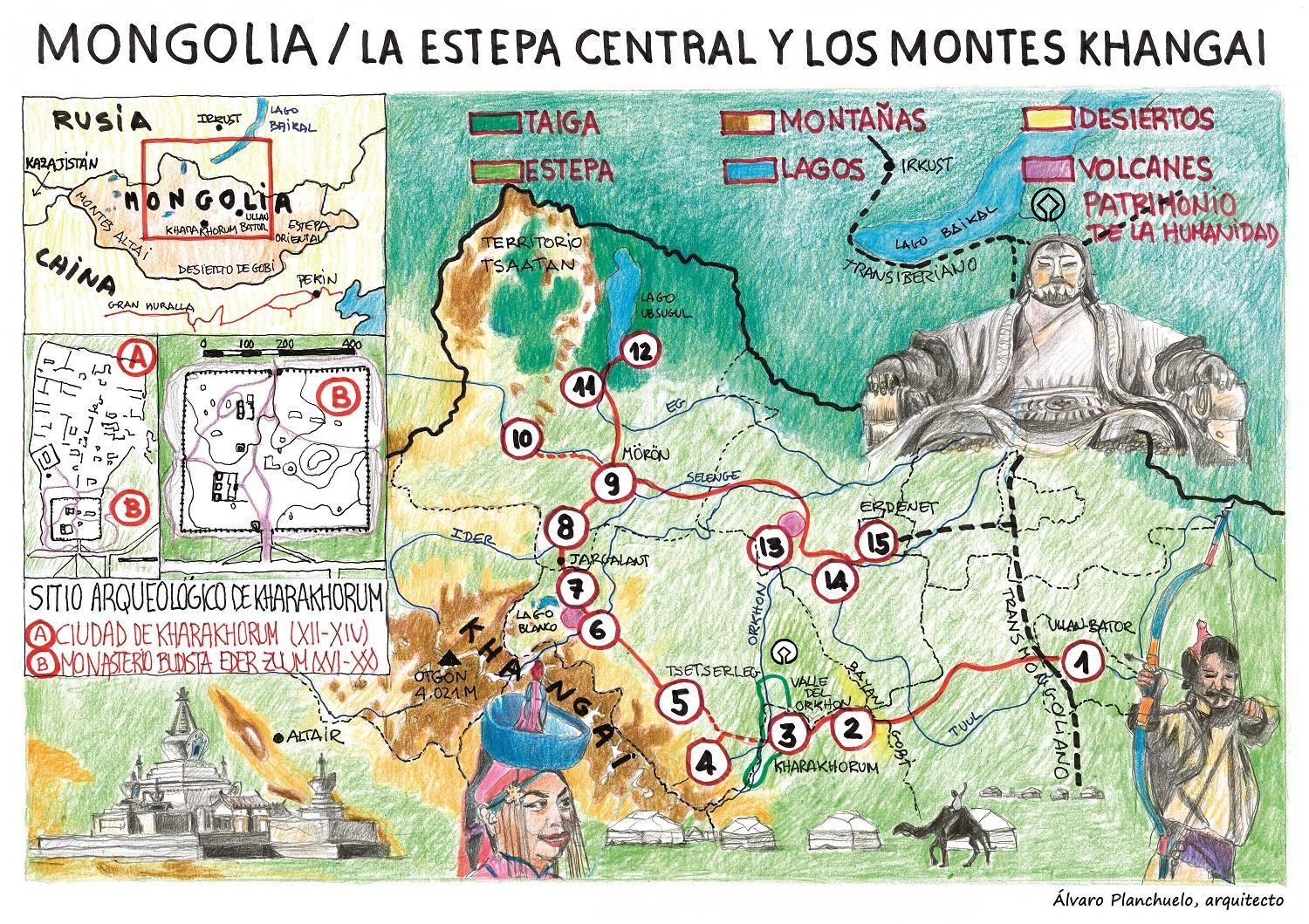 Mapa de la ruta por Mongolia.