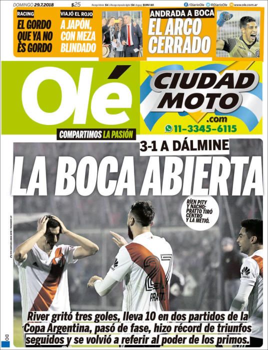 Portada OLÉ domingo 29 de julio de 2018