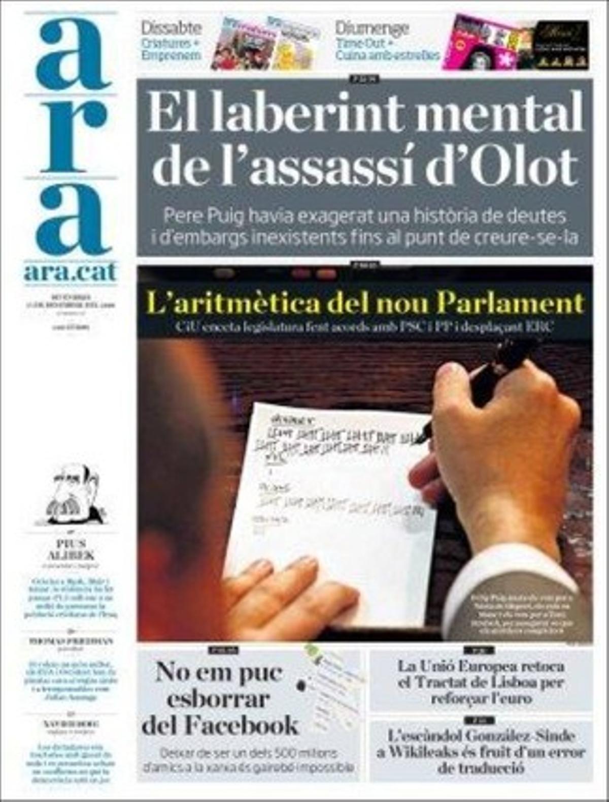 ’Ara’ destaca també que després del quàdruple assassinat d’Olot els sindicats reclamen més seguretat per a uns treballadors de bancs i caixes sotmesos a més tensió per la crisi