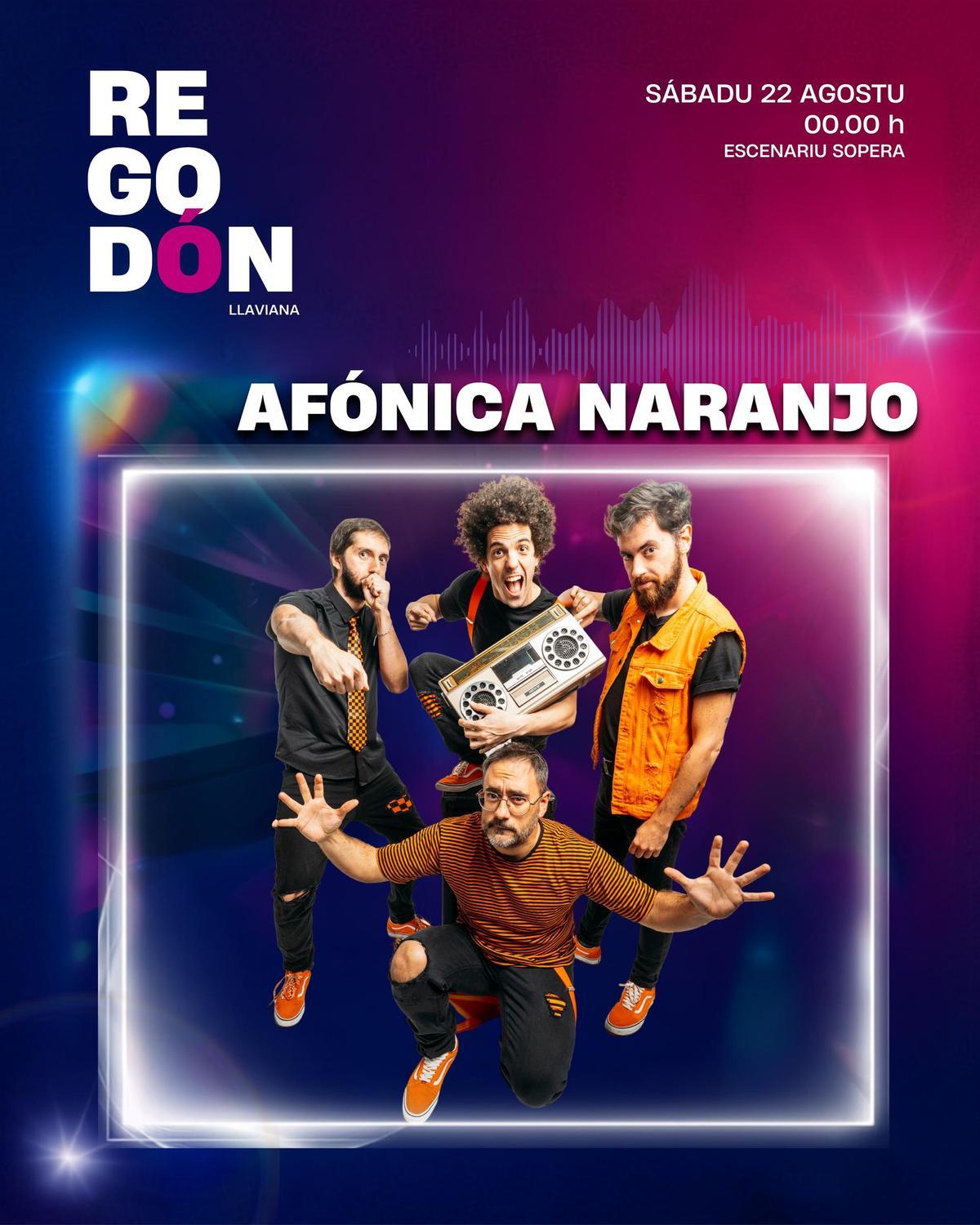 El cartel promocional de "Afónica Naranjo" en el festival Regodón de Laviana.