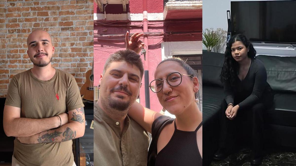 De izquierda a derecha: Pau Giménez (Algemesi, 30 años), Carlos Pastor (Valencia, 30 años) y su pareja y Jenny Rentería Ramo (Ecuador, 33 años), jóvenes que han comprado una vivienda