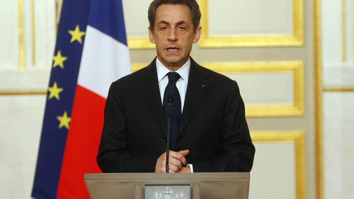 Nicolas Sarkozy, durante el discurso que ha pronunciado este miércoles en el Elíseo.