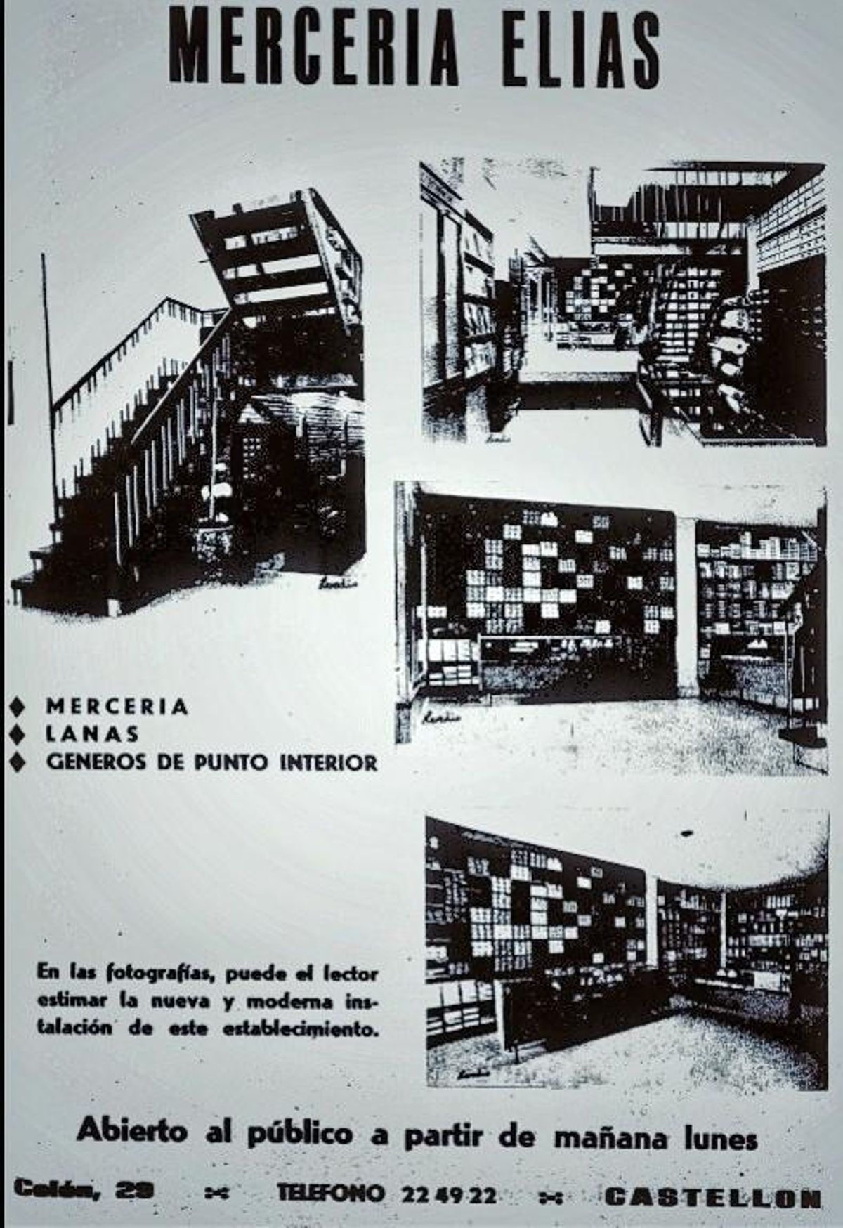 Imagen del anuncio publicado en el periódico Mediterráneo el día de la inauguración de la tienda de 'Elietes' de la calle Colón, 35, en los años 60.