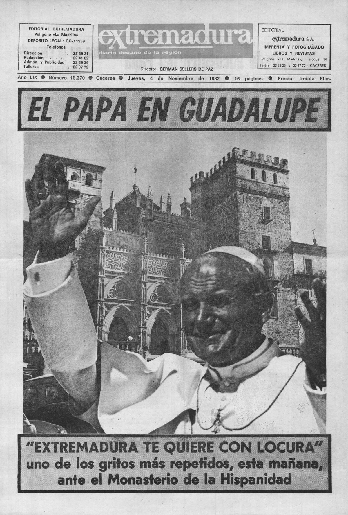 Portada del 4 de noviembre anunciando la inminante llegada del Pontífice.