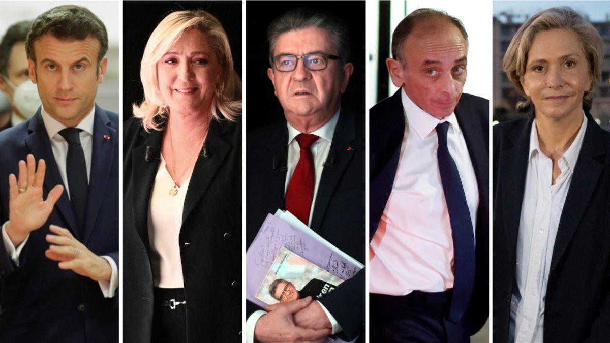 De izquierda a derecha: Macron, Le Pen, Melenchon, Zemmour y Pécresse.