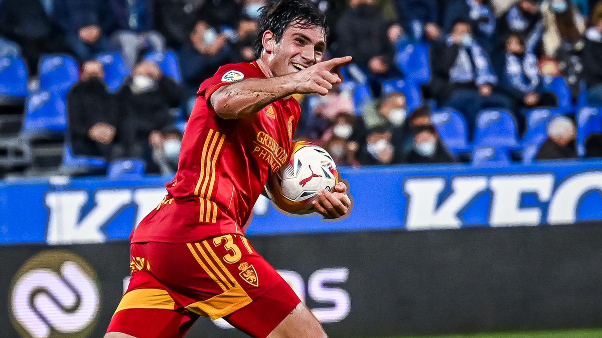 Iván Azón celebra su tanto al Leganés, el primero que marcó esta temporada.