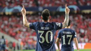 Messi celebrando un gol con el PSG contra el Maccabi Haifa