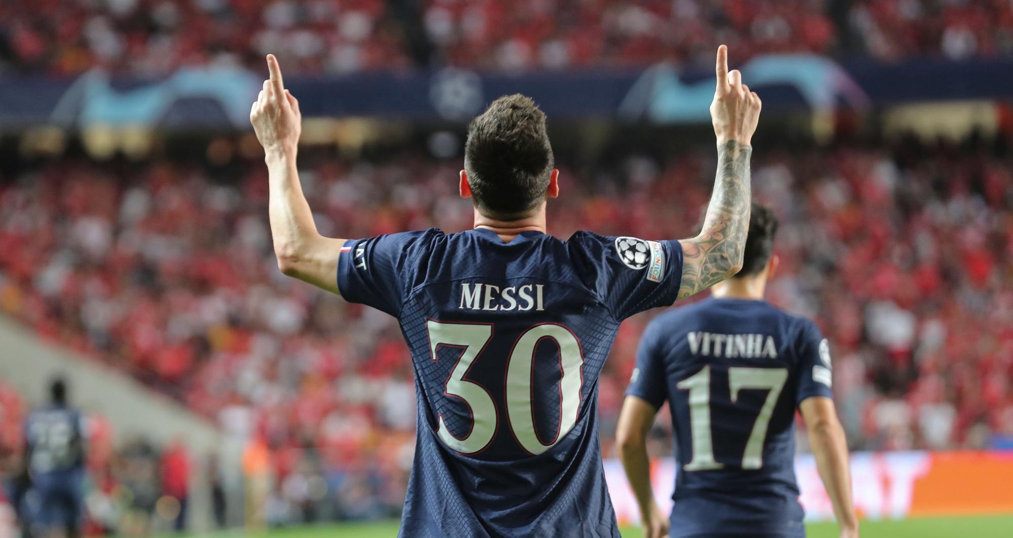 Messi celebrando un gol con el PSG contra el Maccabi Haifa