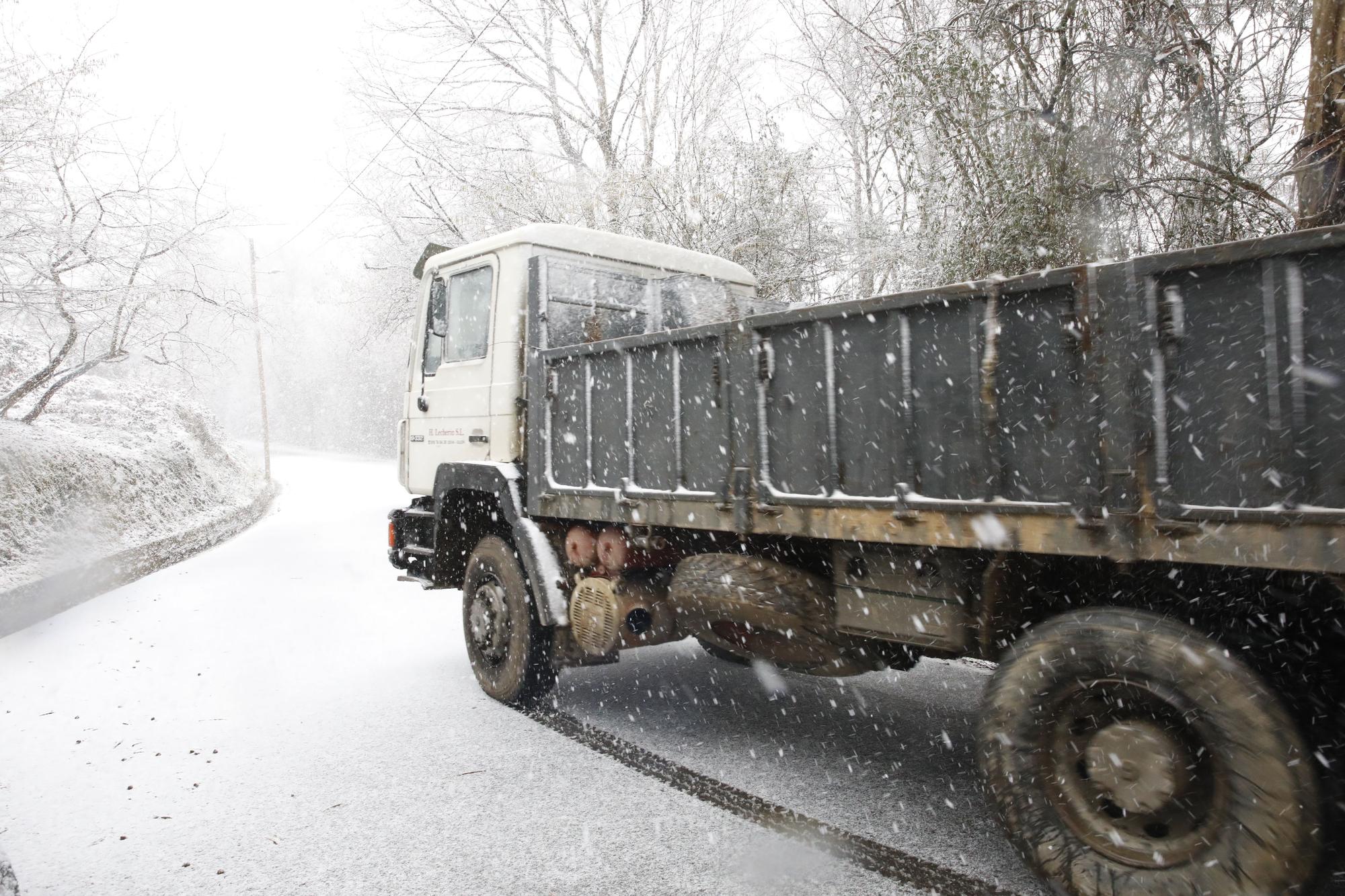 En imágenes: La borrasca Juliette llena de nieve parte de la zona rural de Gijón