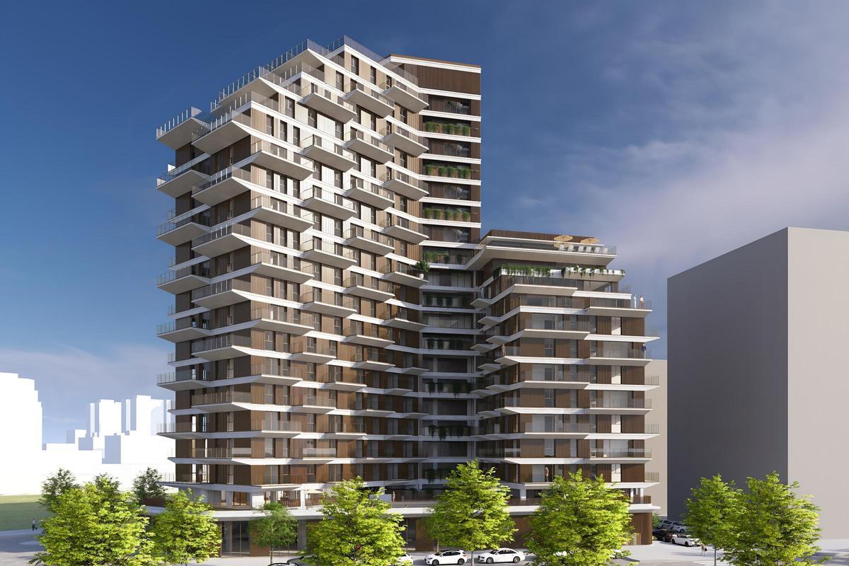 Recreación del edificio de 109 viviendas y 20 alturas en Malilla impulsado por Viviendea.