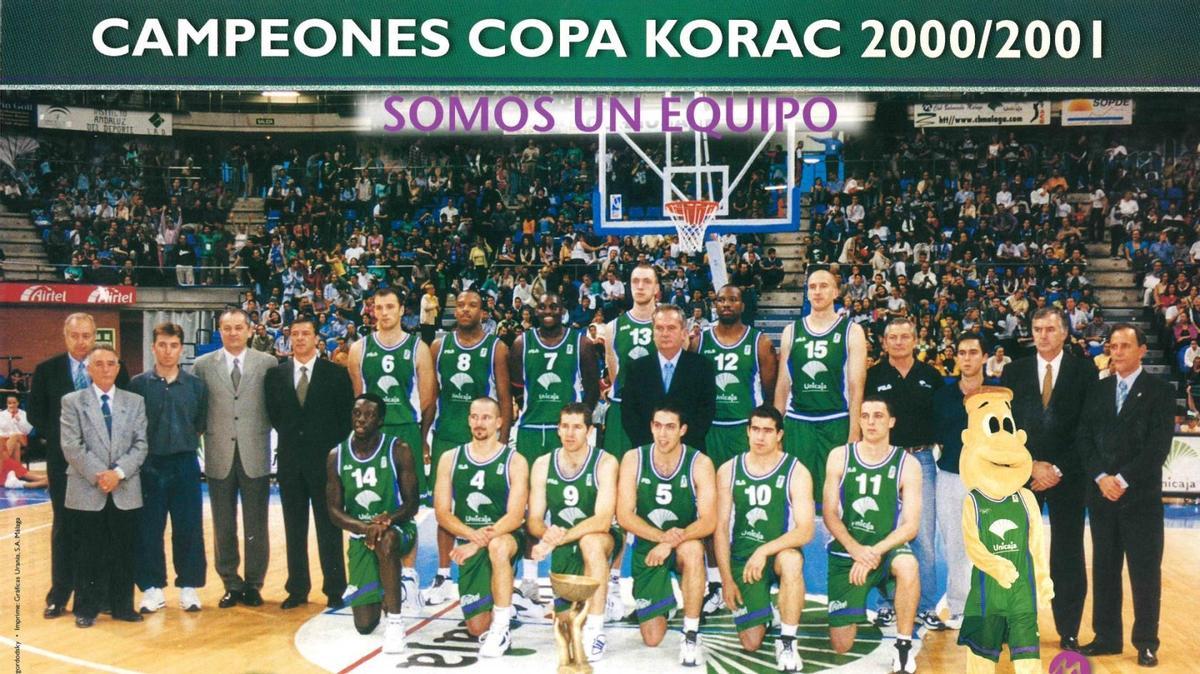 Plantilla del Unicaja campeón de la Copa Korac 2001.