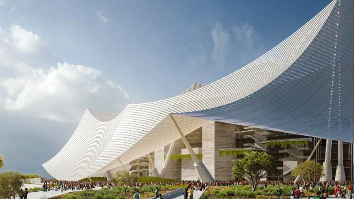 Entrada del Stade Hassan II que se construirá en Casablanca para albergar el Mundial 2030.