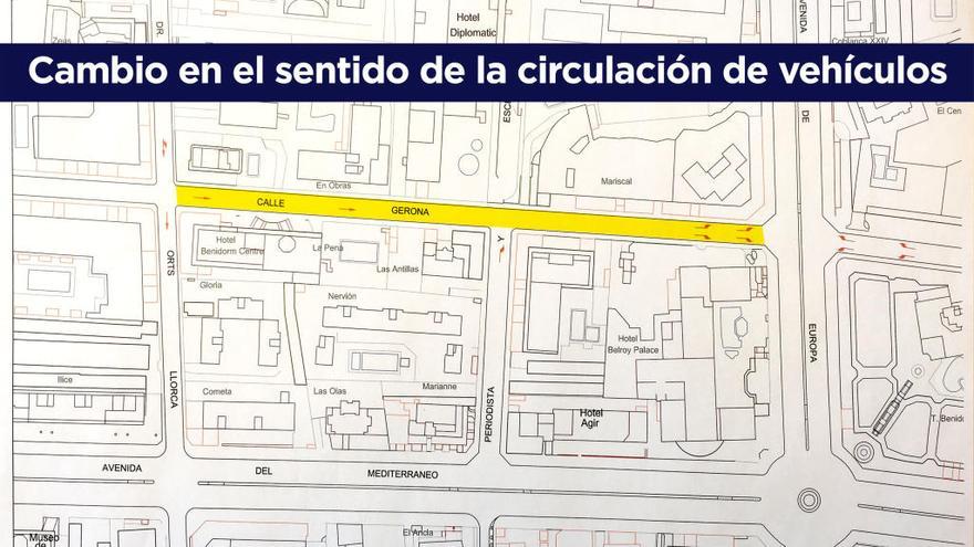 Benidorm cambia la dirección del tráfico en parte de la calle Gerona