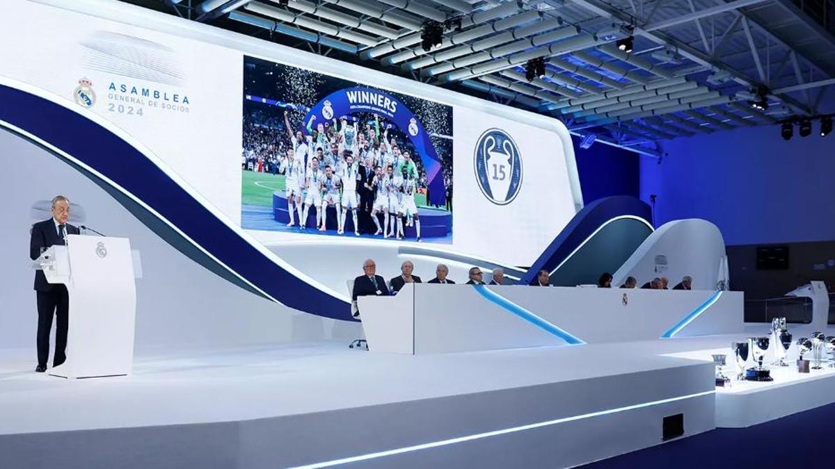 Florentino Pérez, durante su intervención en la Asamblea del año pasado