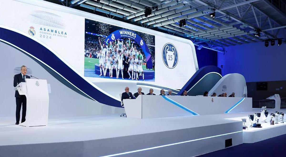 Florentino Pérez, durante su intervención en la Asamblea del año pasado