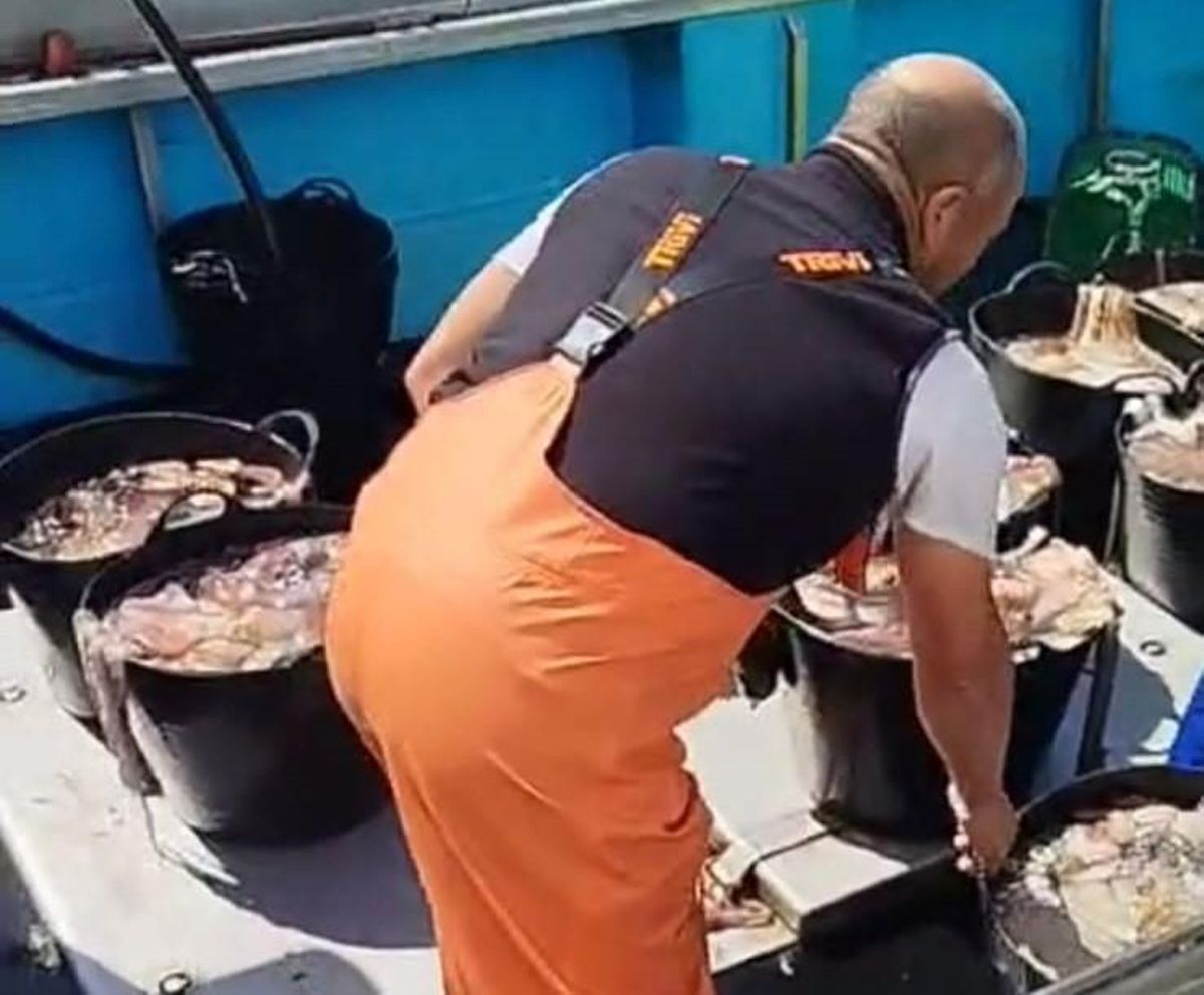 El patrón sorprendido con el pulpo ilegal.