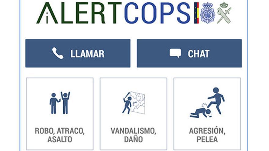 Pantalla de la app Alertcops.