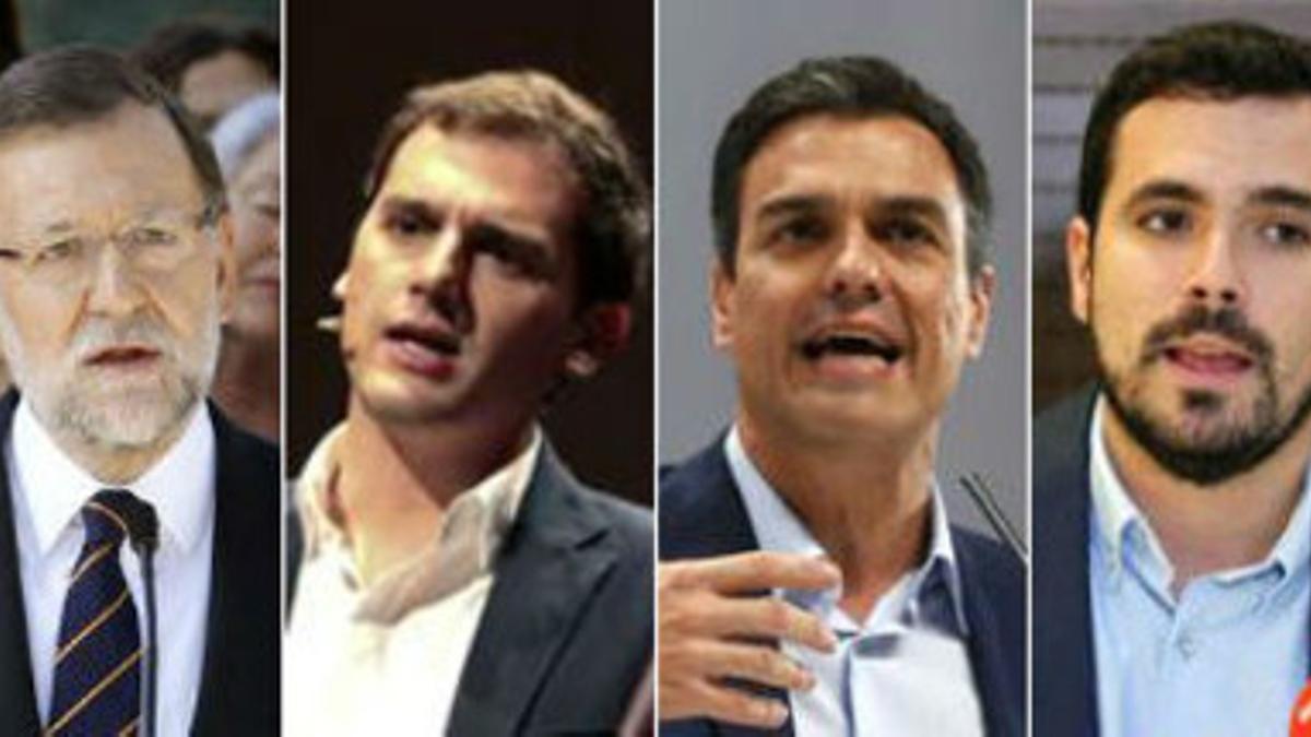 Pablo Iglesias, Mariano Rajoy, Albert Rivera, Pedro Sánchez, Alberto Garzón y Andrés Herzog.