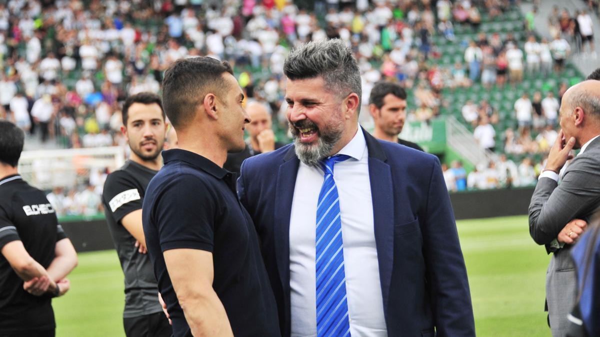 Bragarnik sonriente junto a Francisco, al final del partido del pasado domingo frente al Getafe
