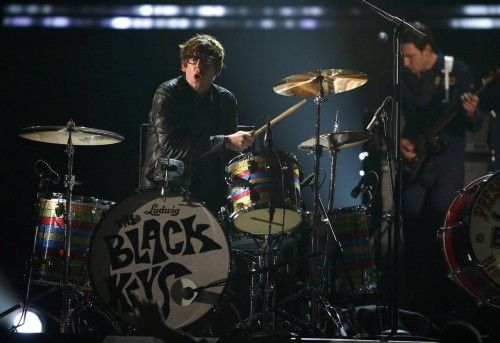 Patrick Carney of the Black Keys performs with the Preservation Hall Jazz Band at the 55th annual Grammy Awards in Los Angeles