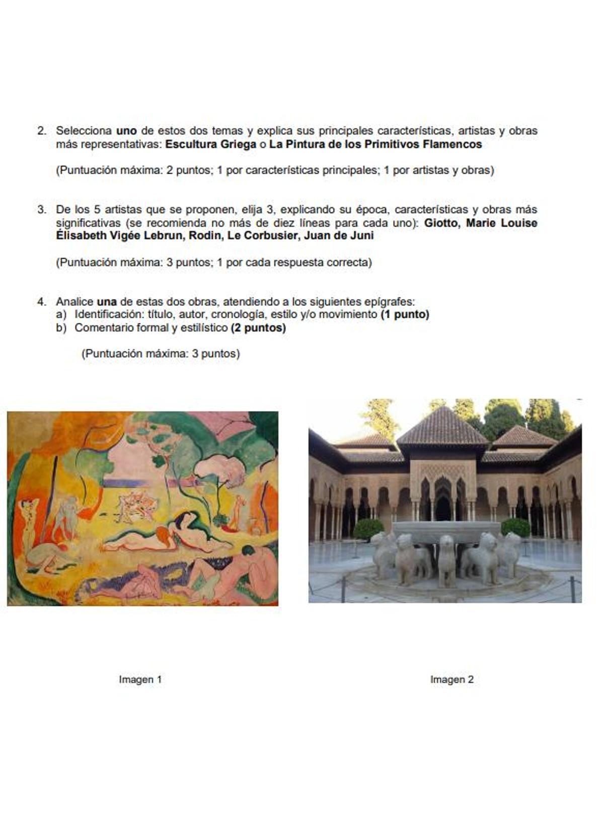 Examen de Historia del Arte de la convocatoria extraordinaria de la PAU de Madrid