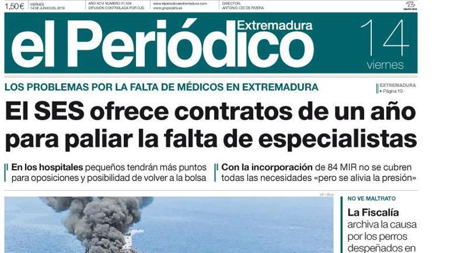 Esta es la portada de EL PERIÓDICO EXTREMADURA correspondiente al día 14 de junio del 2019