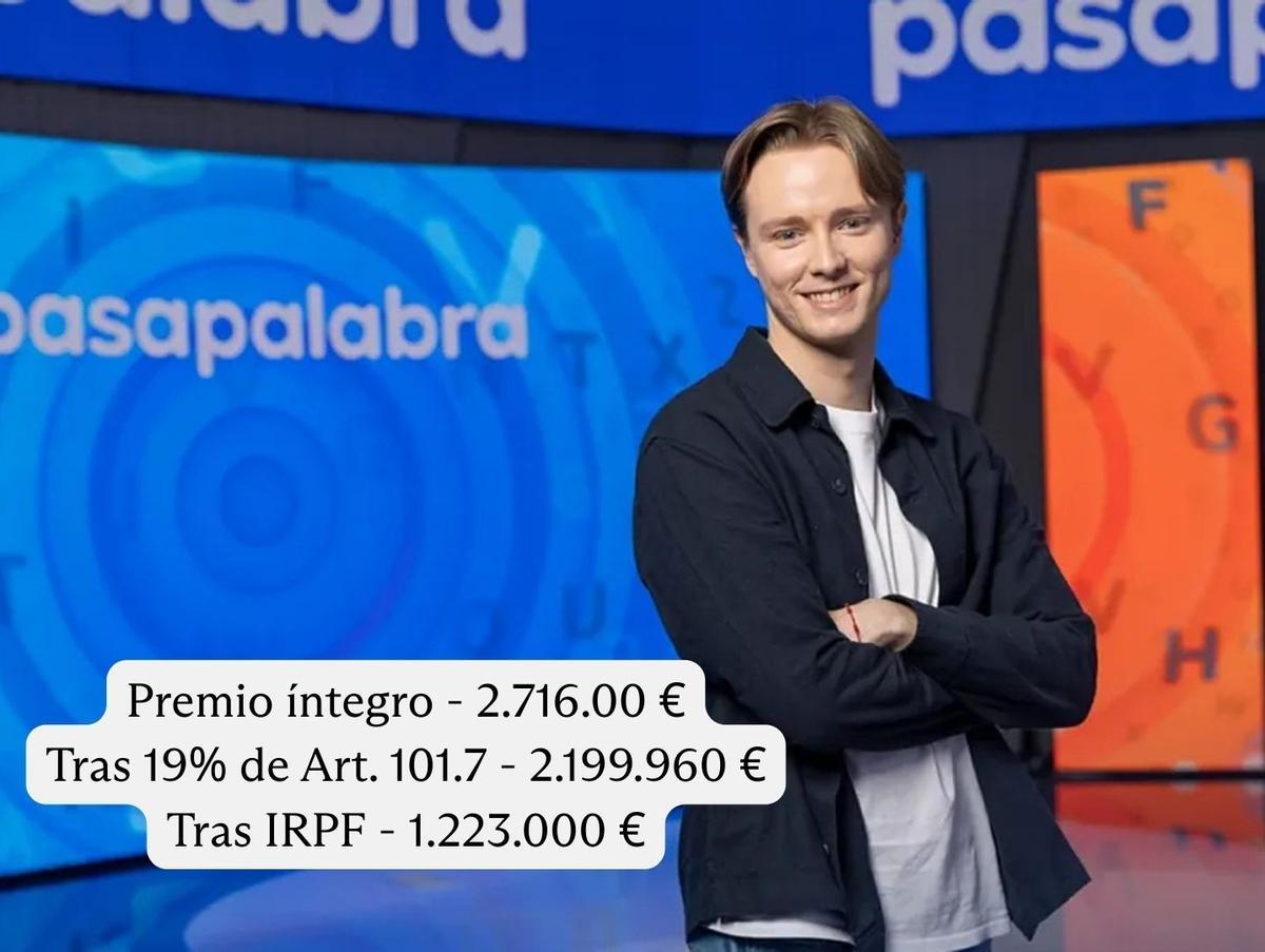 El premio neto de Manu ascendería aproximadamente a 1.223.000€ tras todas las deducciones.