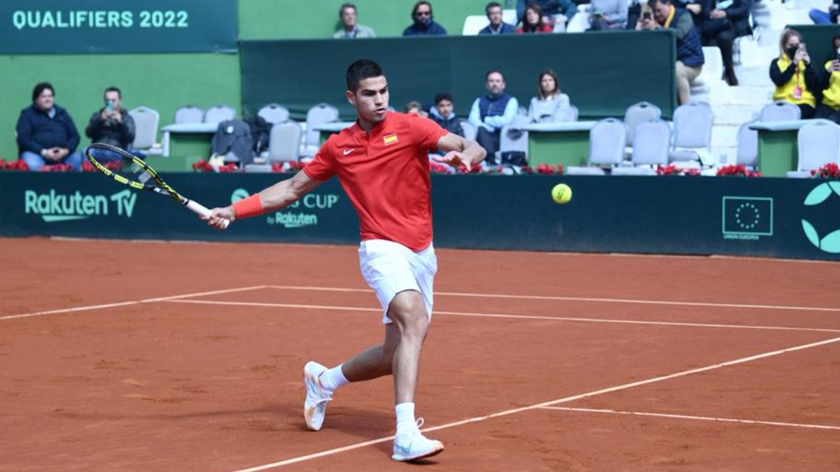 Alcaraz, durante su debut en la Davis