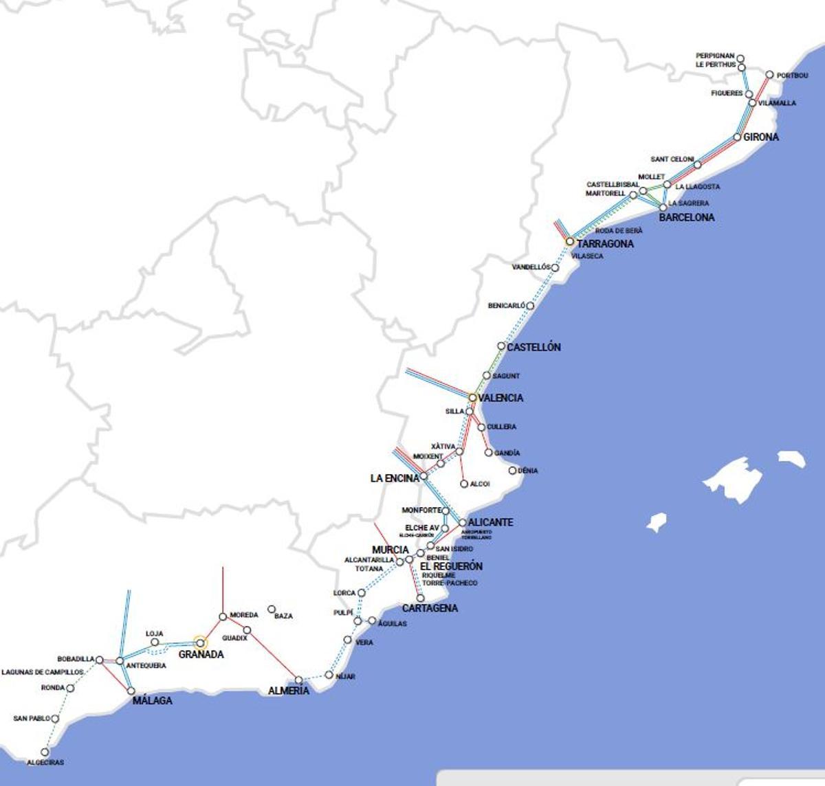Así está la construcción del Corredor Mediterráneo en la actualidad.