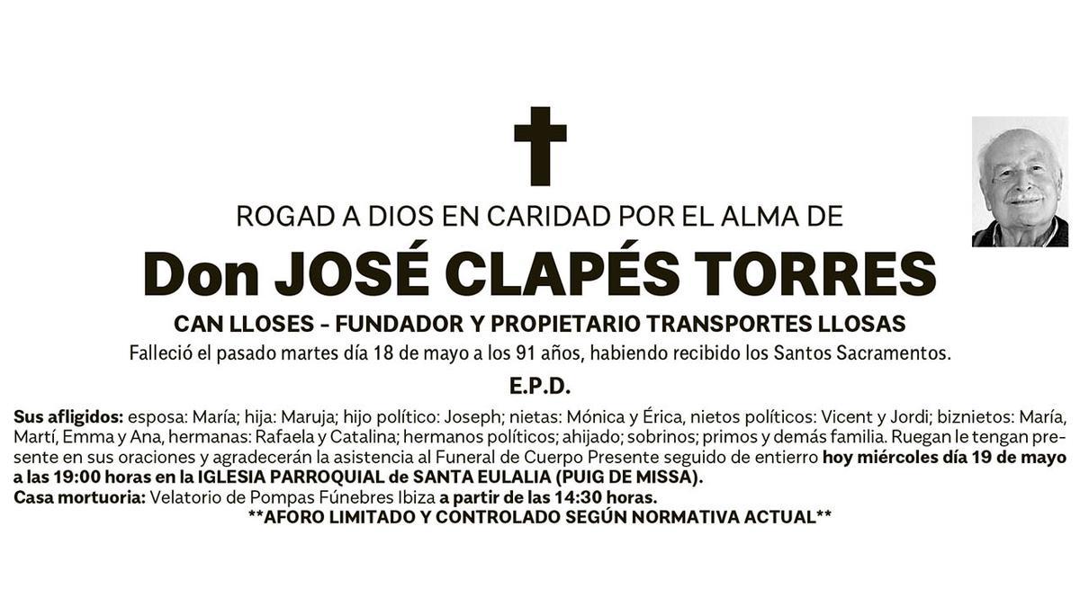 Esquela José Clapés Torres