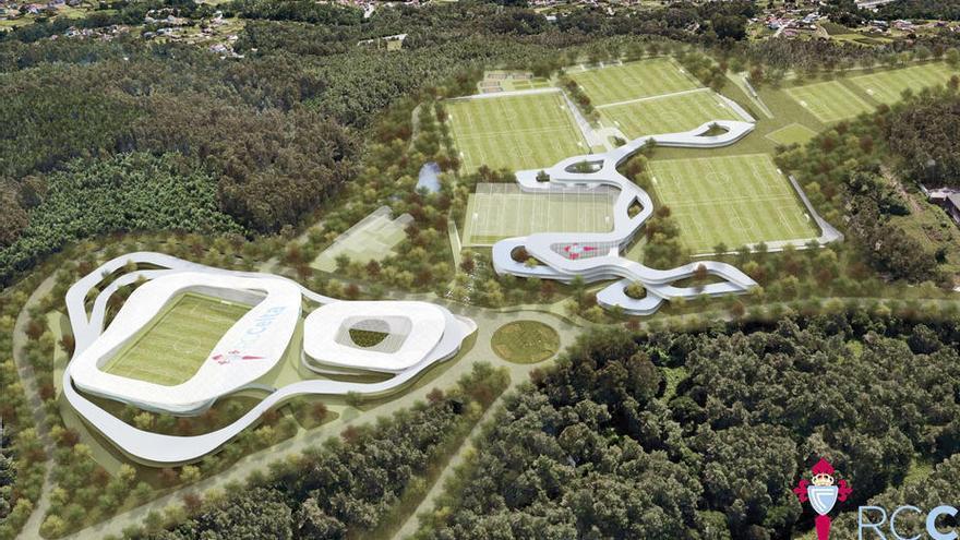 Recreación de la primera fase de la ciudad deportiva que el Celta proyecta construir en Mos.