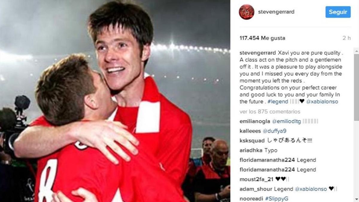 Gerrard le ha enviado este emotivo mensaje a Xabi Alonso en Instagram