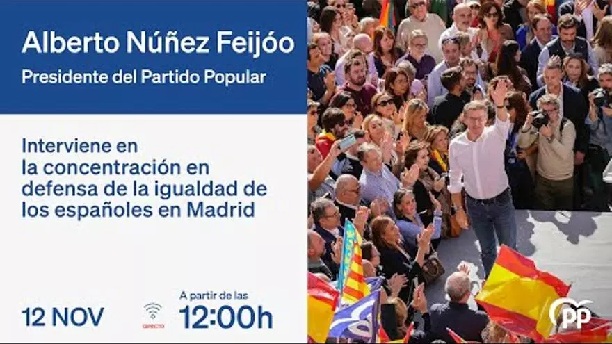 Alberto Nuñez Feijóo interviene en la concentración en defensa de la igualdad en Madrid