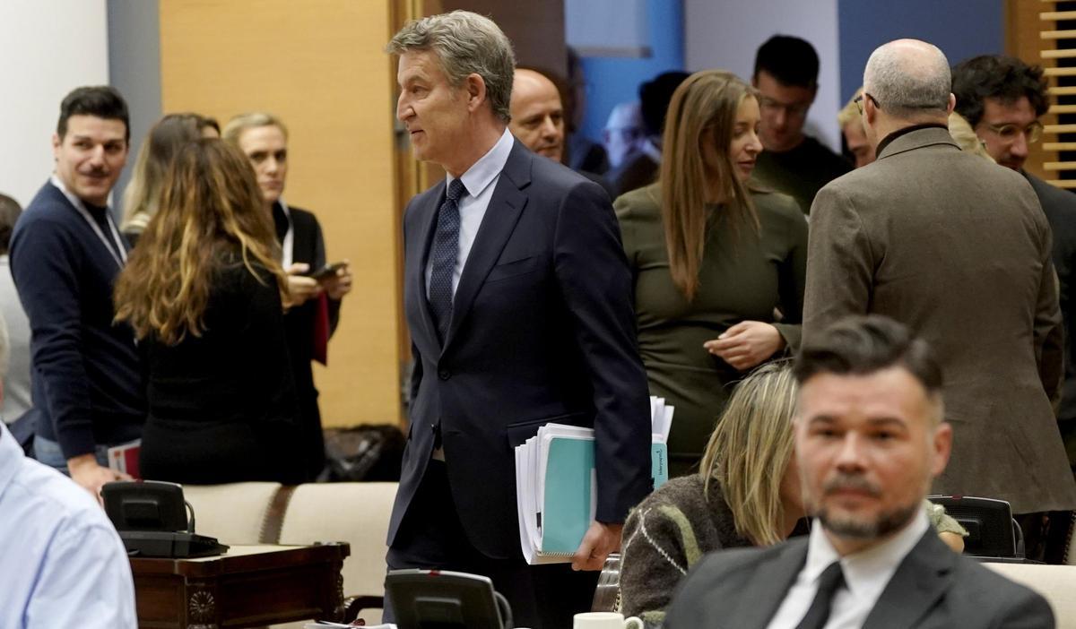 Alberto Núñez Feijóo, durante su comparecencia en la comisión de investigación de la Dana en Valencia, en el Congreso de los Diputados.