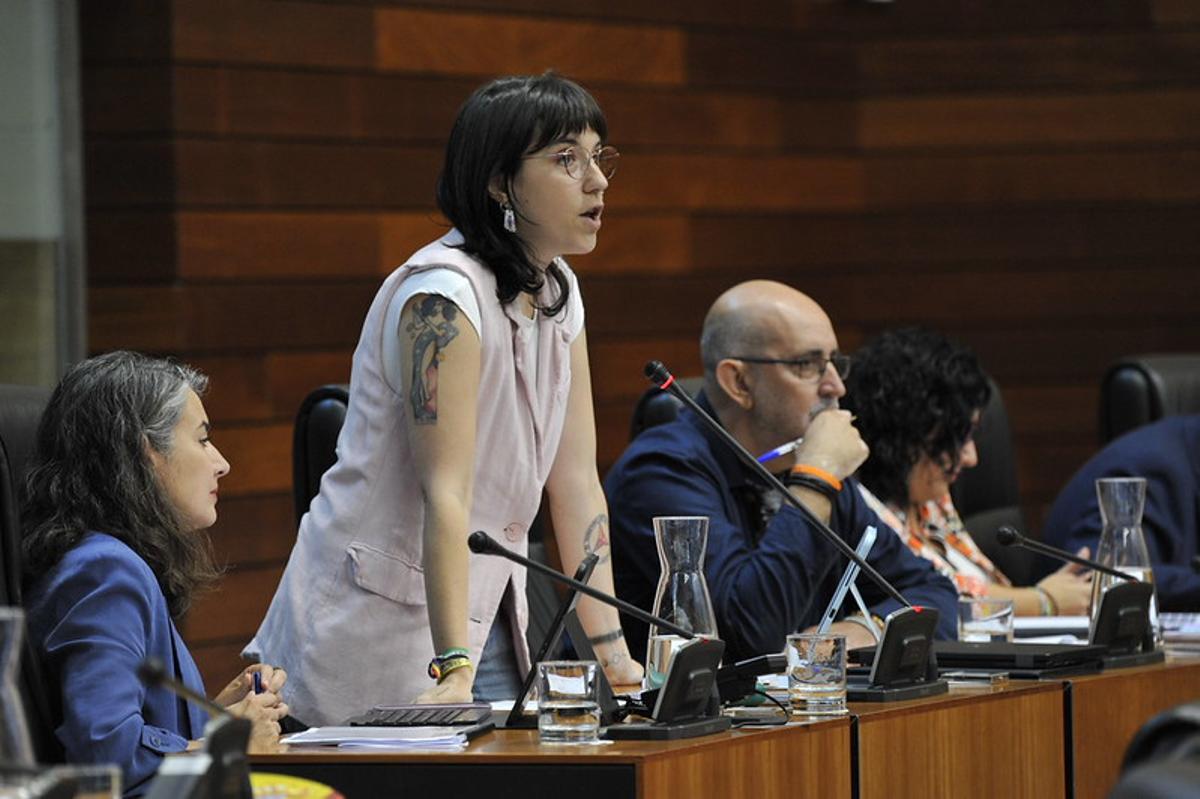 La diputada de Unidas por Extremadura Nerea Fernández, en el pleno de la Asmblea de Extremadura.