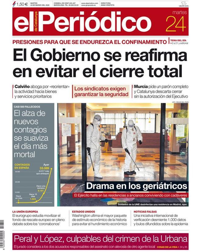 La portada de EL PERIÓDICO del 24 de marzo del 2020.