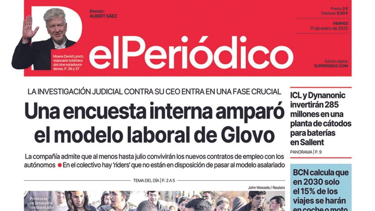 La portada de EL PERIÓDICO del 17 de enero de 2025