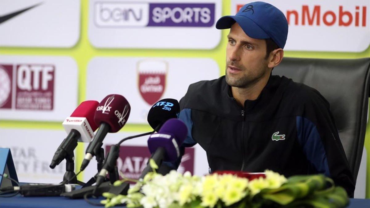 Djokovic, en la sala de prensa de Doha