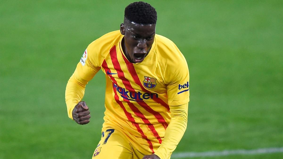 Ilaix Moriba celebra su primer gol con el primer equipo ante Osasuna