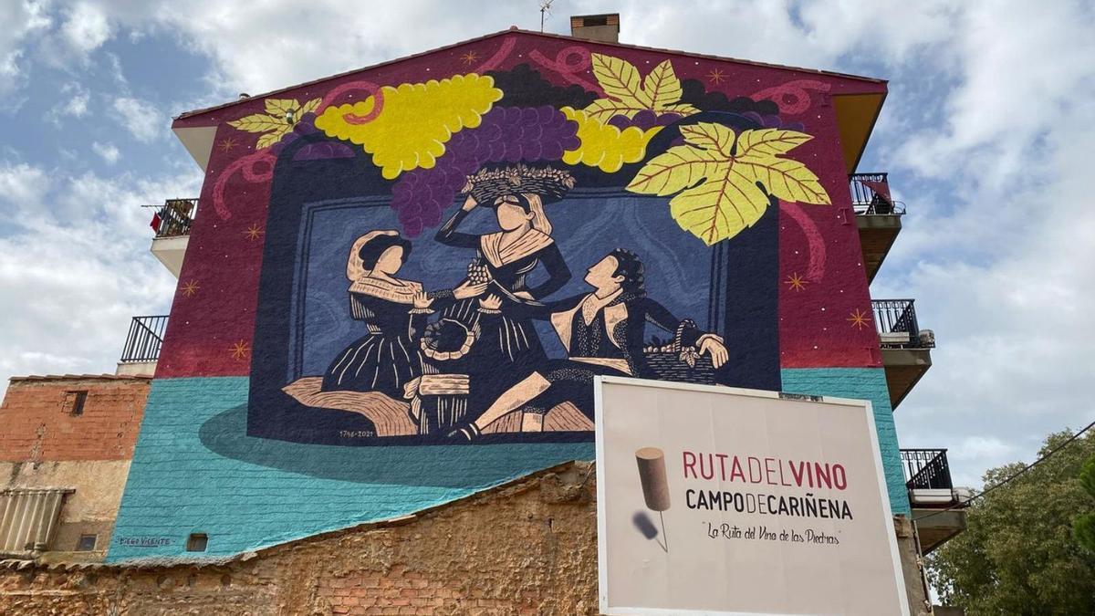 Mural del Cariñena Wine &amp; Music Festival, iniciativa por el que la Ruta ha sido reconocida con un premio. 