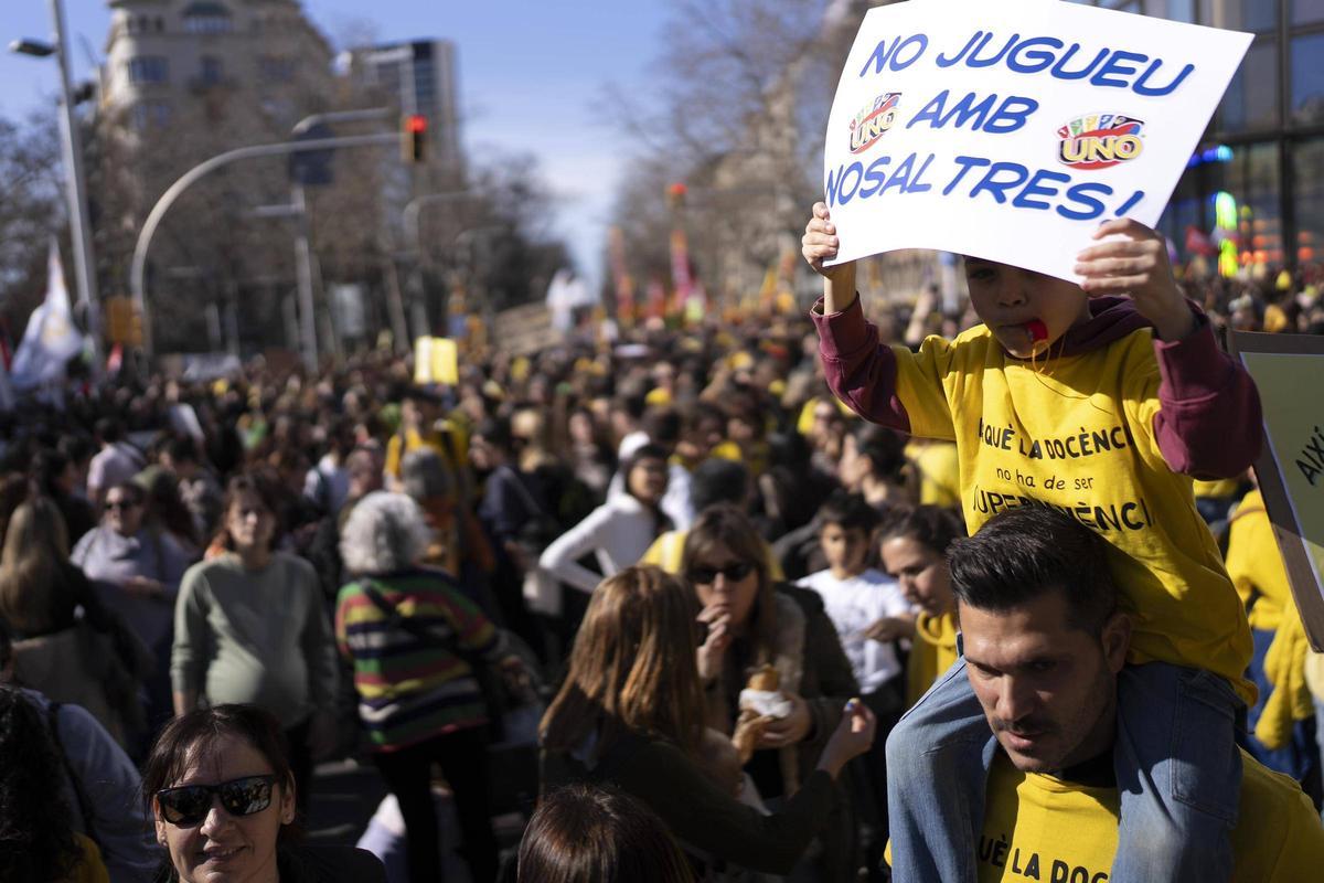 Momento de la manifestación docente del pasado 11 de febrero en Barcelona.