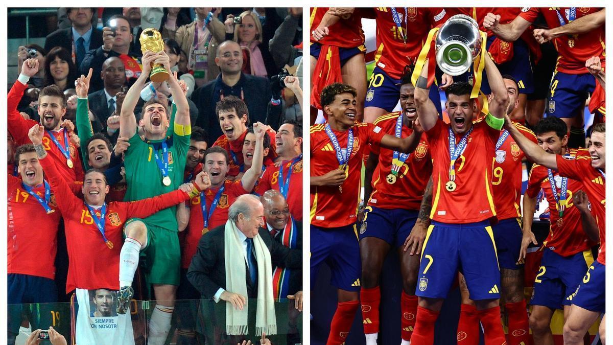 Casillas y Rodri levantan el Mundial 2010 y la Euro 2024