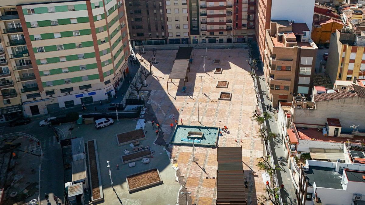 Vista aérea del avance de las obras en la plaza España de Onda.