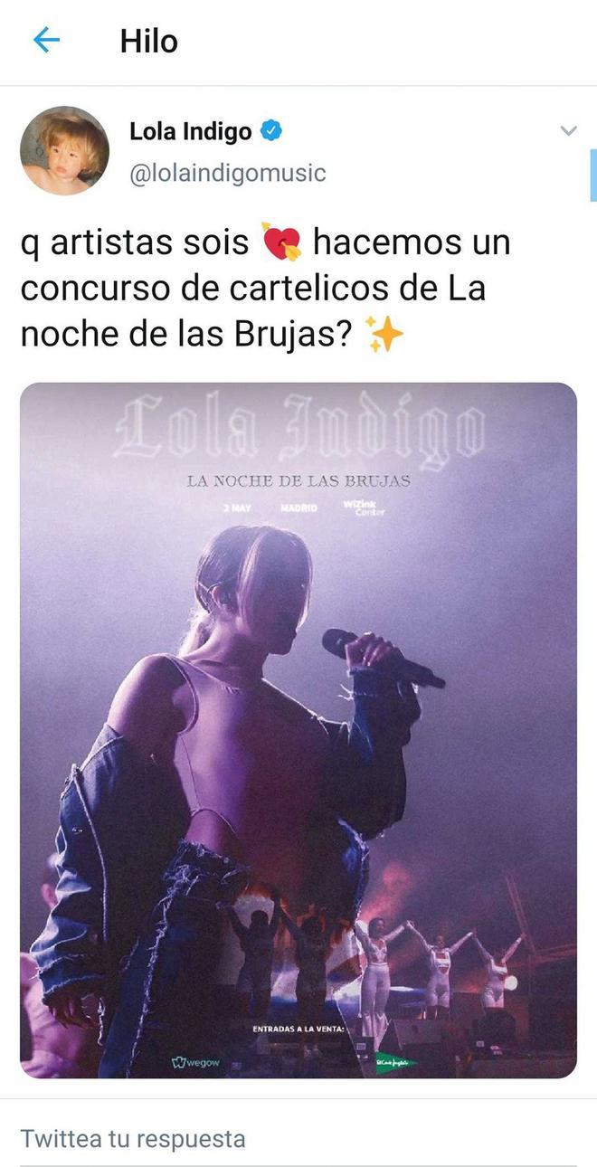Lola Índigo propone a sus fans en Twitter hacer un concurso de carteles