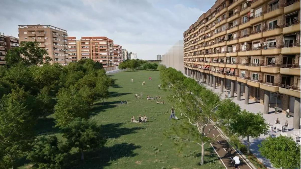 Figuración del bulevar García Lorca sin vehículos que formaría parte del gran Corredor Verde Sur
