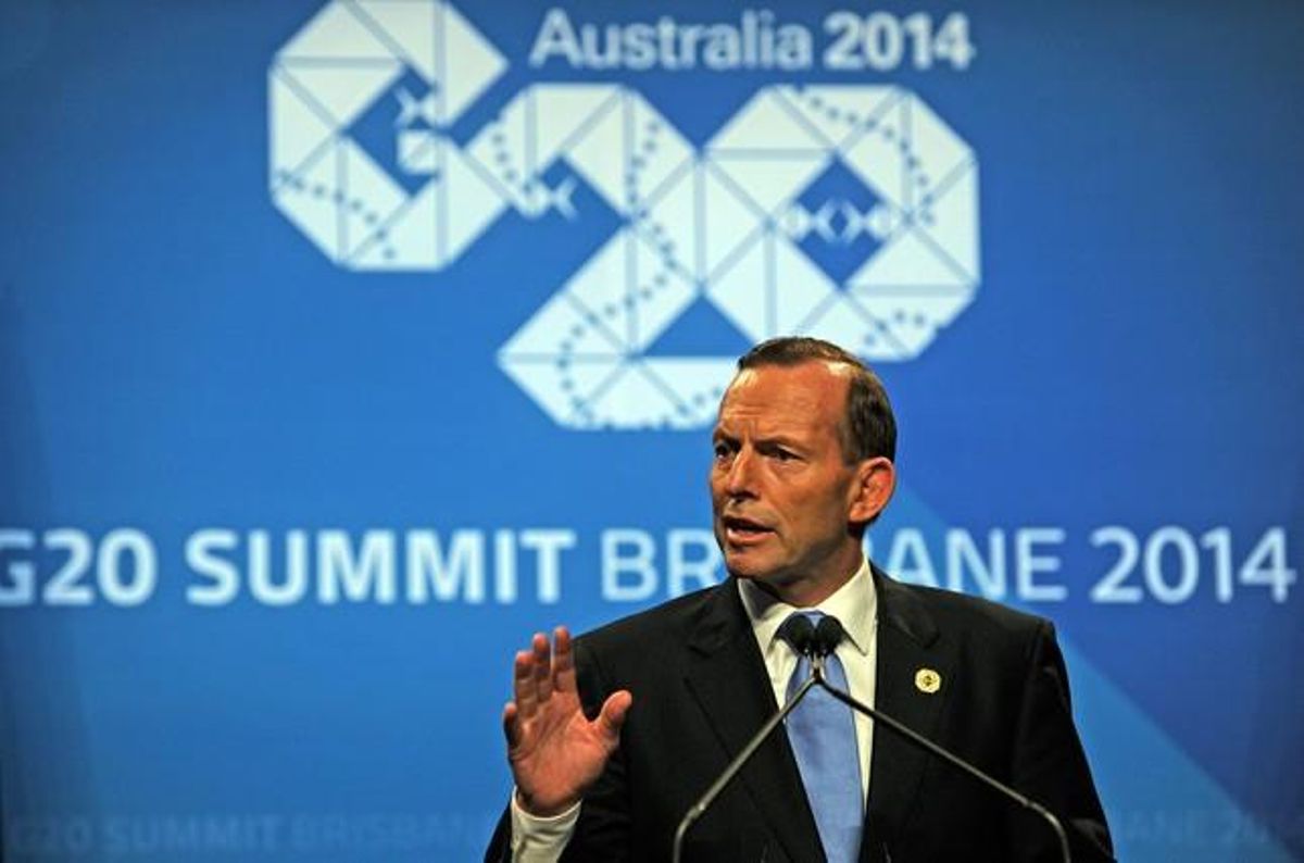 Tony Abbott en la conferència de premsa de l’últim dia del G-20, a Austràlia. Tony Abbott en la conferència de premsa de l’últim dia del G-20, a Austràlia.