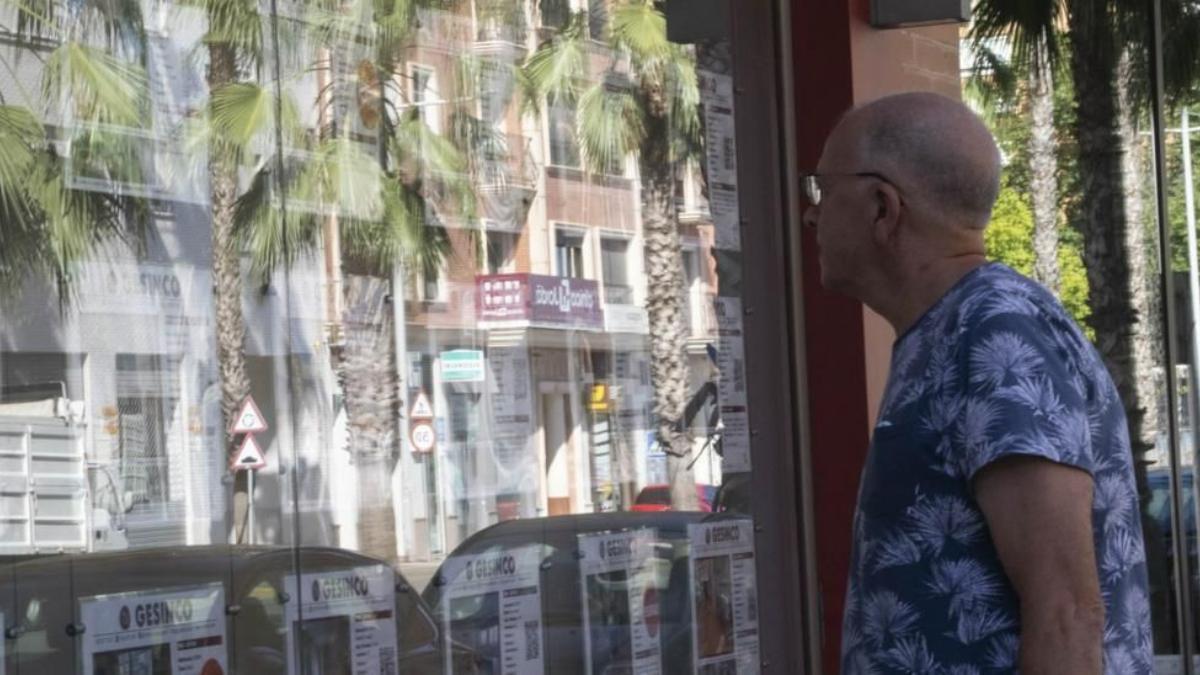 Un hombre observa los carteles de una inmobiliaria en Xàtiva. Mariola Sánchez