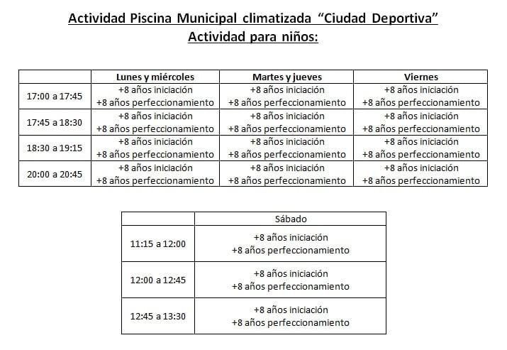 Actividades para niños en la piscina de la Ciudad Deportiva