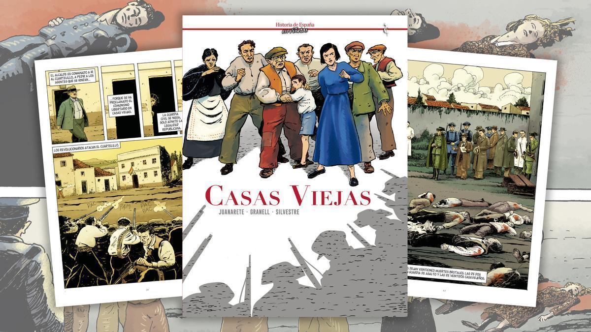 La portada y dos páginas del cómic.